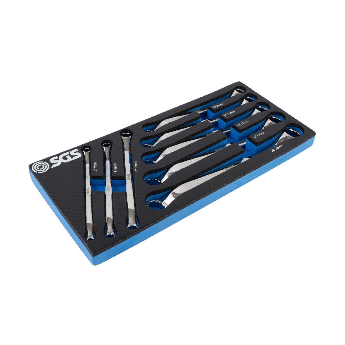 SGS 8pc Metric Deep Cranked Ring Spanner Set | 6mm-22mm | Foam Insert
